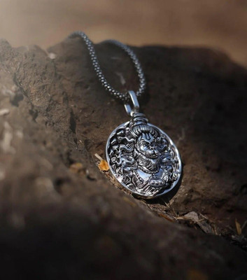 Astrootalk Men's Silver Chain with Hanuman Pendant Rhodium Sterling Silver Stainless Steel Pendant