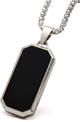 RAPPERSSHOP Stainless Steel Hexagon Shape Pendant with Box Chain Sterling Silver, Rhodium Stainless Steel Pendant Set