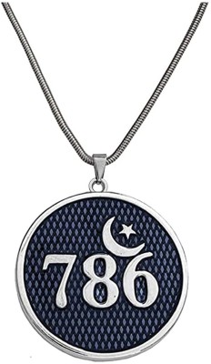 AFH Allah 786 Lucky Number Moon & Star Islamic Grey Pendant For Men,Women Rhodium Metal Pendant