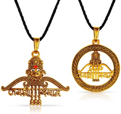 De-Ultimate X000242 Round Jai Shri Khatu Shyam Ji Face Teen Baan Dhanush Locket Pendant Dori Gold-plated Stainless Steel Pendant