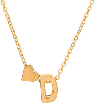 RVM Jewels Gold Plated Initial D Pendant Necklace With Heart Alphabet Necklace Letter Chain Alloy