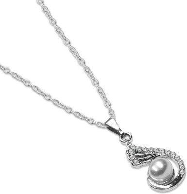 Pundriksh Elegant Anti-Tarnish Metal Pearl Peacock Charm Design Locket for Women's & Girl' Silver Cubic Zirconia Stainless Steel Pendant