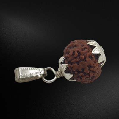Fine Creation 7 Mukhi Rudraksha Pendent Silk Dori Pendant Silver Wood Locket
