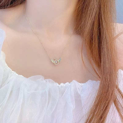 CLONEO Round Shape Pendant with Angle Wings Gold Plated Pendant with 18 Inch chain Gold-plated Alloy