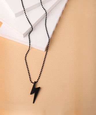 NVR Men Black Plated Flash Pendent with Chain Rhodium Stainless Steel Pendant