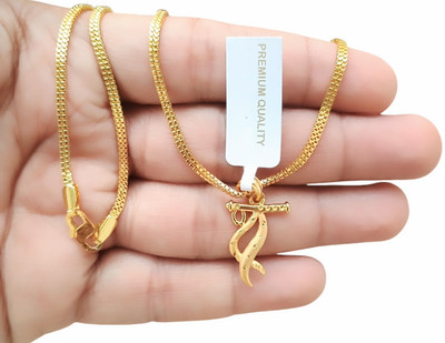 SAPNAPALACE KRISHNA BANSURI STYLISH GOLD PENDANT WITH GOLD CHAIN Gold-plated Brass Pendant Set