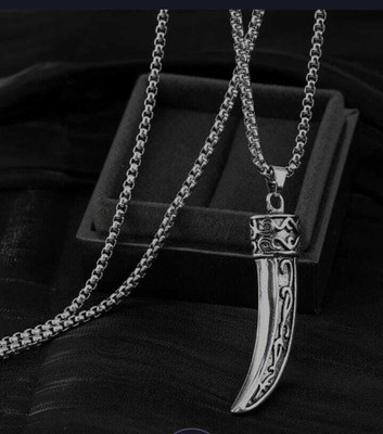 P. R. PRINTS stainless steel Ox horn pendant necklaces Chain for men & Boys Silver Stainless Steel Pendant Set