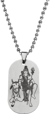 M Men Style Religious Lord Shiv Adiyogi Trishul Damaru Sitting On Nandi Idol Pendant Chain Sterling Silver Stainless Steel Pendant