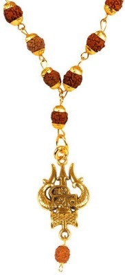 HAPPY CREATION Rudraksha Mala Shiva Mahadev Mahakaal Om Trishul Damru Locket Pendant Necklace Gold-plated Stainless Steel Locket Set