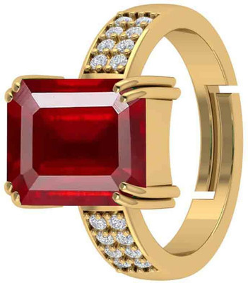 APSLOOSE 9.25 Ratti Natural Ruby Stone Manik Ring Adjustable Panchdhatu Ring Brass Ruby Gold Plated Ring
