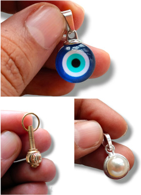 Kumar Gems Pack of 3 Evil Eye,Pearl And Gada Pendant Brass Locket Set Gold-plated Brass Pendant Set