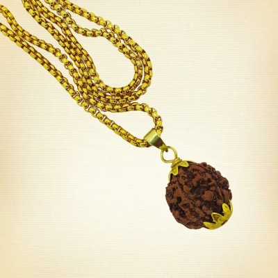 Nirvana Mukhi 5 Face Rudraksha Pendant Original & Certified For Men & Women 5 Mukhi Rudraksha Gold-plated Beads Brass, Wood Pendant Set