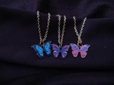 Sonisirani Pack of 3 beautiful butterfly pendant necklace for women and girls Gold-plated Alloy Pendant