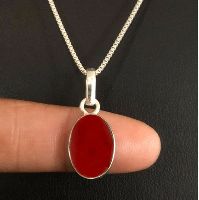 Gemzonite Sulemani Red Hakik Original Semi Precious Agate Pendant Astrological Purpose Silver Stone Pendant
