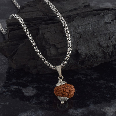 MOHITJEWELS Original and Certified 8 Mukhi Rudraksha/ Eight Faced Nepali Rudraksh Sterling Silver Alloy Pendant
