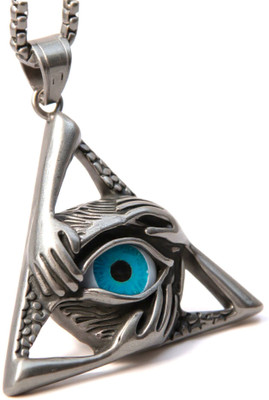 RAPPERSSHOP Men Silver Plated Evil Eye Pendant Necklace Silver Cubic Zirconia Stainless Steel Pendant Set