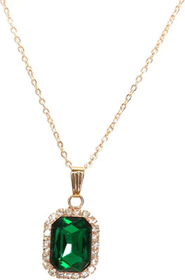 RVM Jewels Rectangle Stone Green Crystal Necklace Pendant Rhinestone Rose Gold Chain Crystal