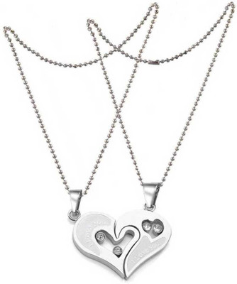 m a enterprises Heart Shape Stainless-Steel Pendent For Love Couple Platinum Sterling Silver Stainless Steel