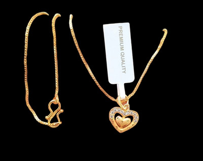 DIVS FASHION HEART PENDANT WITH BOX CHAIN Gold-plated Brass Pendant Set