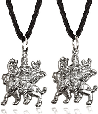 Uniqon Set Of 2 God Shri Durga Vaishno Devi Maa/Sherawali Mata Pendant Locket With Dori Silver Stainless Steel
