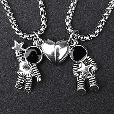 Alviira Stainless Steel Mutual Attraction Magnets Couples Pendant Necklace Silver Alloy Pendant Set