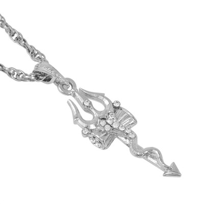 Dzinetrendz Silver plated CZ studded Mahadev Shiva symbols Trishul, Damru & Nag Devta, All in one Pendant for Men and Women Silver Cubic Zirconia Brass Pendant