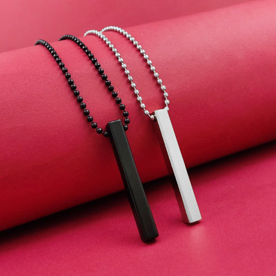 Saizen Stylish Silver- Black 3D Vertical Bar Cuboid Stick Locket Necklace Locket Set Rhodium, Silver Stainless Steel Pendant Set