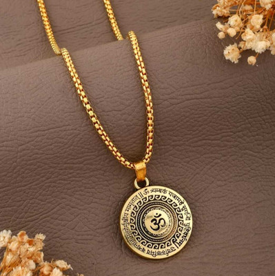 SSUNIQ Gold Plated Om Mahamrityunjaya Mantra Pendant for Men & Boys Gold-plated Stainless Steel Locket