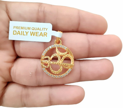 SAPNAPALACE OM ROUND DIMOND WITH GOLD TRISHUL PENDANT Gold-plated Brass Pendant