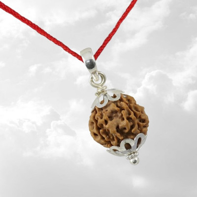 Fine Creation 5 Mukhi Rudraksha Five face Panchmukhi Rudraksha Nepali with Lab Certificate Silver Wood Pendant