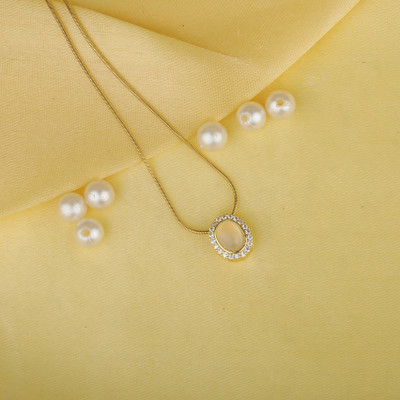 PPP Collections Elegant Stone Pendant Necklace for Women & Girls | Gold Chain Fashion Jewelry Stainless Steel Pendant