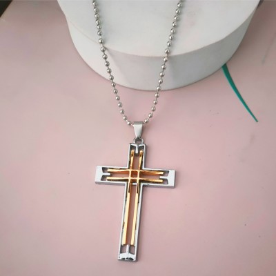 M Men Style Religious Christmas Gift Lord Holy Jesus Christ Crucifix Cross Locket Gold-plated Stainless Steel Pendant