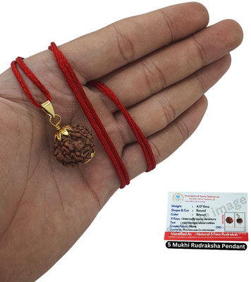 HAPPY CREATION 5 Mukhi Rudraksha Gold-plated Beads Brass, Wood Locket Set