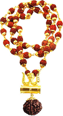 Radha Krishna Shringar Store Rudraksha Mala with Gold-Plated Trishul Damru Pendant for Men Women Boys Girls Rudraksha Chain Set