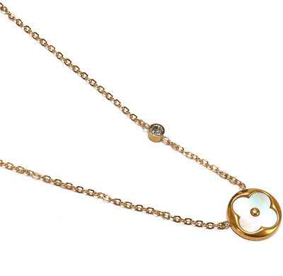 SAAJRA 18K Gold Plated Clover & CZ Diamond Pendant Adjustable Chain with Crystal Accent Gold-plated Cubic Zirconia Stainless Steel Pendant Set
