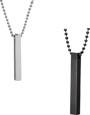 Agarwalproduct Stylish Silver & Black 3D Cuboid Vertical Bar Locket Pendant Chain Rhodium Alloy Pendant Set
