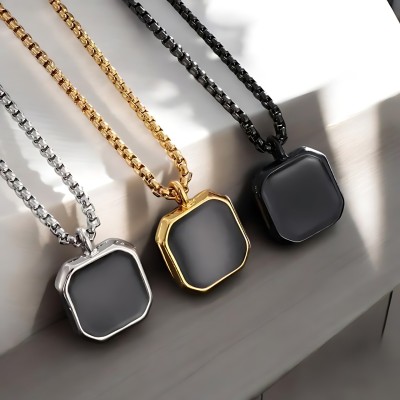 Maaword Trio Elegance Unisex Square Pendant Necklace - Silver, Gold, Black Alloy Pendant