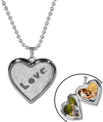 vs unique collections Silver Heart Shape Shining Love Openable Couple Mini Photo Frame Locket Pendant Silver Stainless Steel Pendant