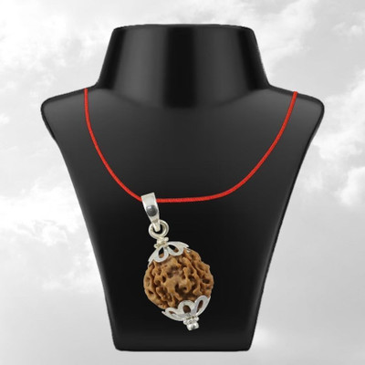 PLUYBaba Samagri 5 Mukhi Nepali Rudraksha with Silver Pendant | Natural & Certified for Unisex Silver Wood Pendant