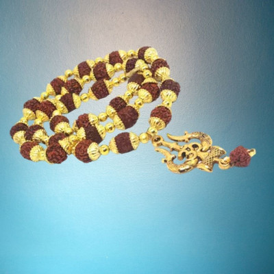 Fine Creation Most Demanded Bhagwan Sri Shiv Trishul OM Dotted Locket Pendant With Mala Gold-plated Brass Locket