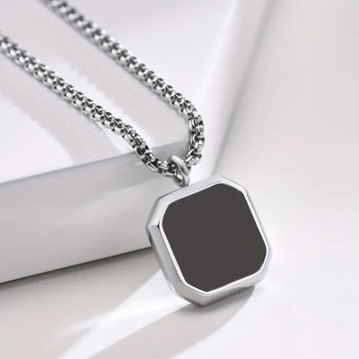 m a enterprises C 173_JSE-black cube Silver Agate Stone Pendant Set