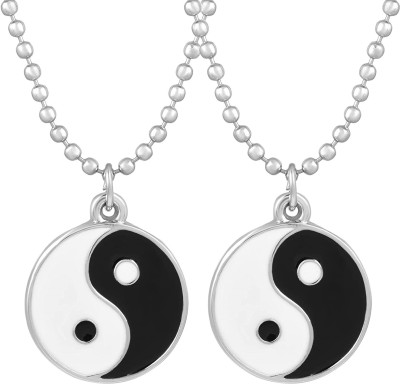 De-Ultimate Pack Of 2 Taoism Yin Yang Tai Chi Day Night Fengshui Locket Pendant Necklace Stainless Steel Pendant Set