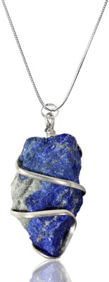 CRYSTU Natural Lapis Lazuli Rough Shape Pendant Locket with Metal Chain for Unisex Lapis Lazuli, Agate Crystal Pendant