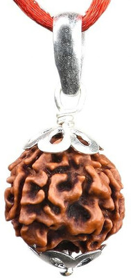 Fine Creation 4/Four Mukhi Pure Rudraksha Capped with Silver Between Nepali Beads Wood Pendant