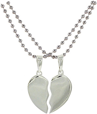 P. R. PRINTS Broken Heart Pendant Necklace for Women & Men for Valentine Day Silver Stainless Steel Pendant Set