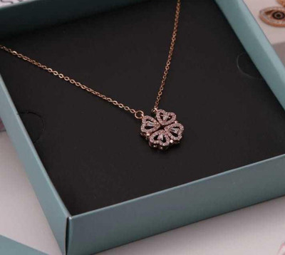Neerajyoti Four Heart megnetic pendant Rhodium Zircon, Cubic Zirconia Metal Pendant Set