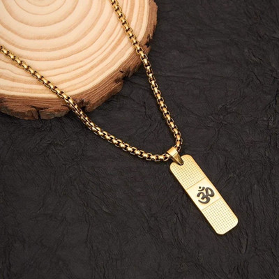 Riingzinee Om Pendant Chain Necklace For Men Gold Plated Dotted with chain Gold-plated Brass Locket