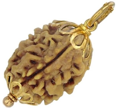 Fine Creation 3 Mukhi Rudraksha Three Faced Charr Nepali Rudraksh Bead Original & Certified Gold-plated Wood Pendant