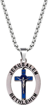 M Men Style Jerusalem Bethlehem Holy Land Religious Souvenir Pendant Necklace Rhodium Metal Pendant