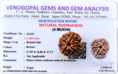 jupiter speaks 4 Mukhi Rudraksha Nepali Lab Certified Natural Four Face Brown Bead Size 18mm Wood Pendant